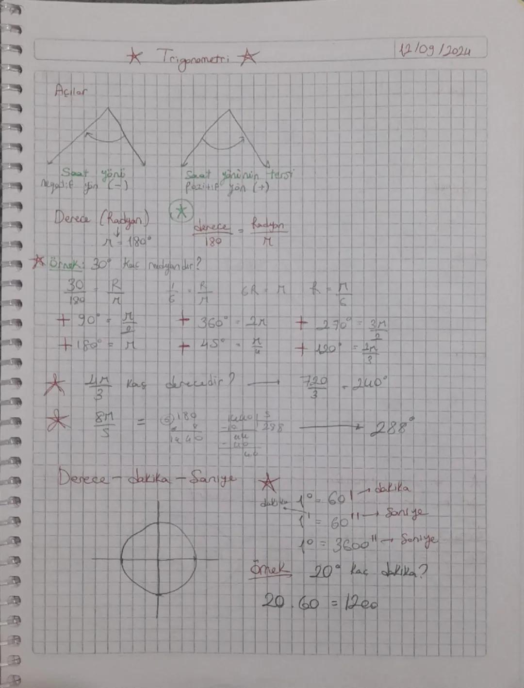 Aclar
12/09/2024
* Trigonometri A
Saat yoni
neged if you (-)
Derece (Radyan)
- 180°
Saat yoninin tersi
Pozitie yön (+)
(*
derece Radyon
189
