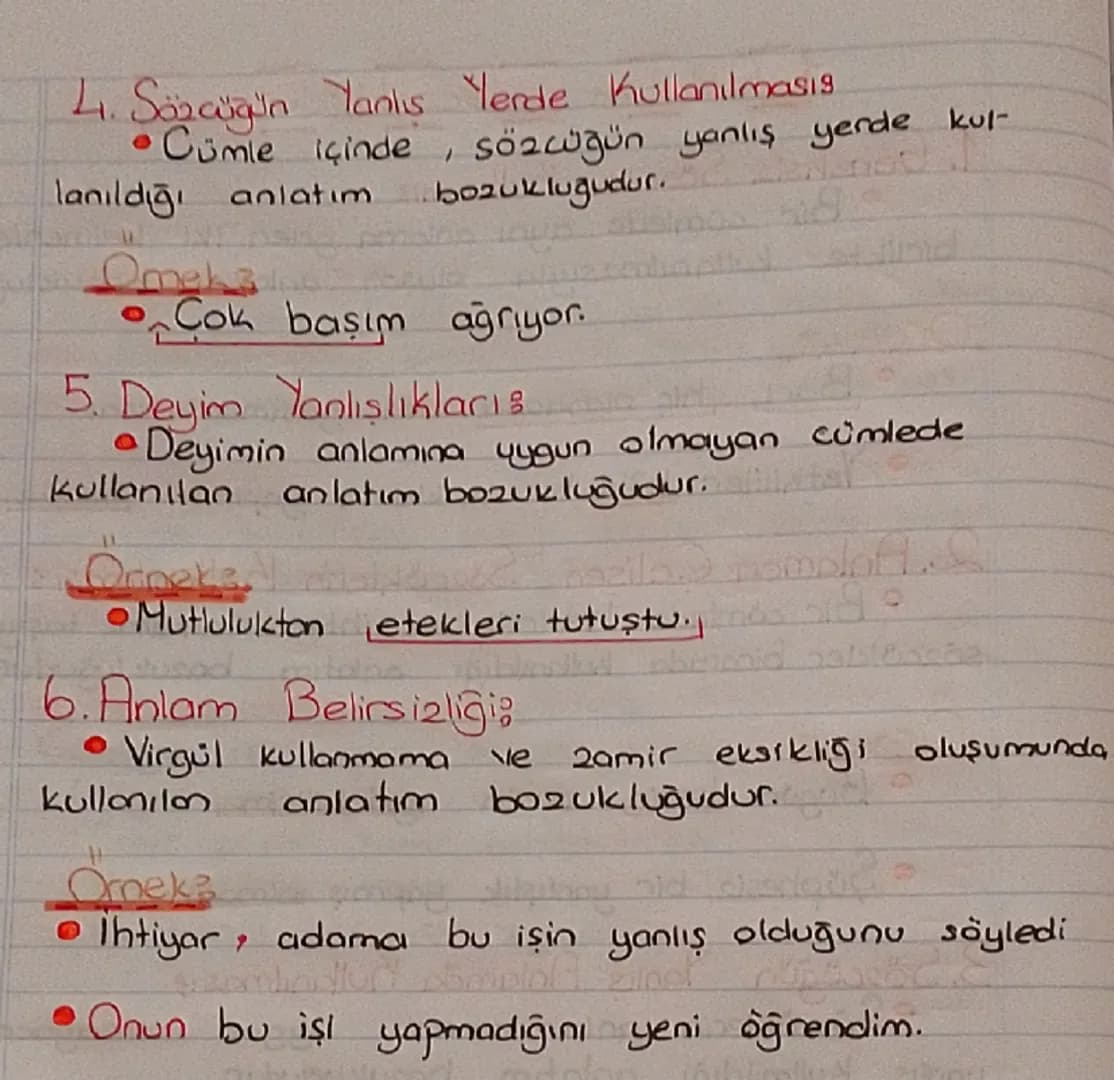 # Anlatım Bozuklukları

1. Gereksiz Sözcük Kullanımı
- Bir cümlede aynı anlama gelen iki kelimenin birlikte kullanılmasıyla oluşan anlatım b