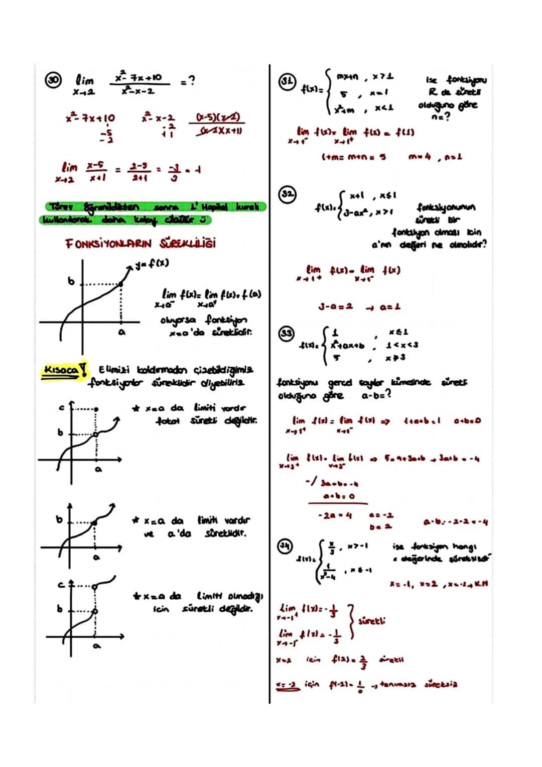 f: RR
*³, *<3
f(x)= 3, x=3
xa, x>3
Limitin Özellikleri:
ile tanımlanan f fankliyorumun * Lim (f(x) = g(x)) = lim f(x) + lim g(x)
x=3 te
için