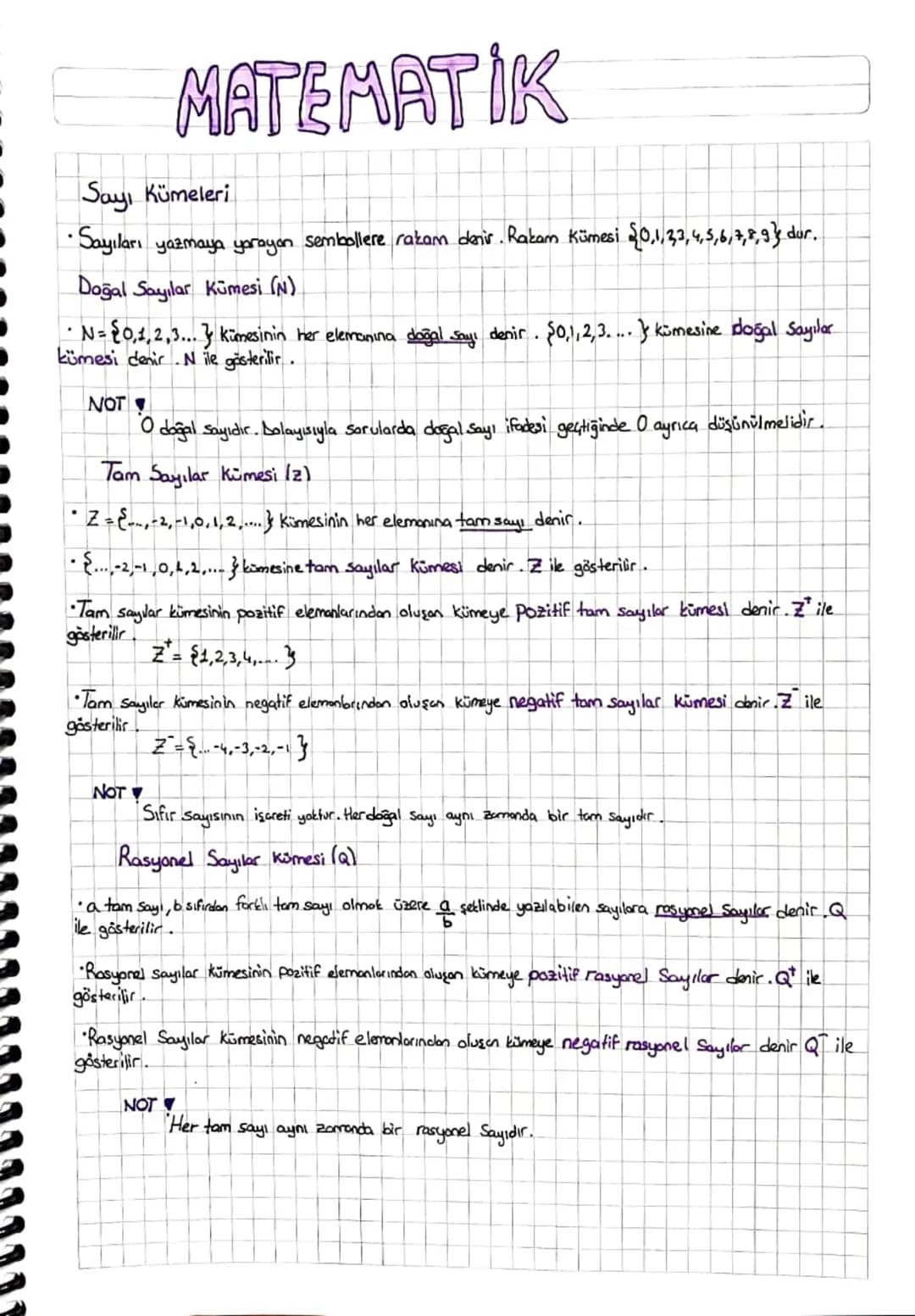MATEMATIK
Sayı Kümeleri
• Sayıları yazmaya yarayan sembollere razam denir. Rakam Kümesi 20,1,2,3,4,5,6,7,8,9} dur.
Doğal Sayılar Kümesi (N)
