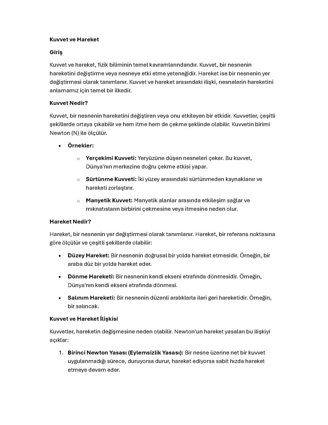 Kuvvet ve Hareket Konu Özeti - Fizik 6. Sınıf