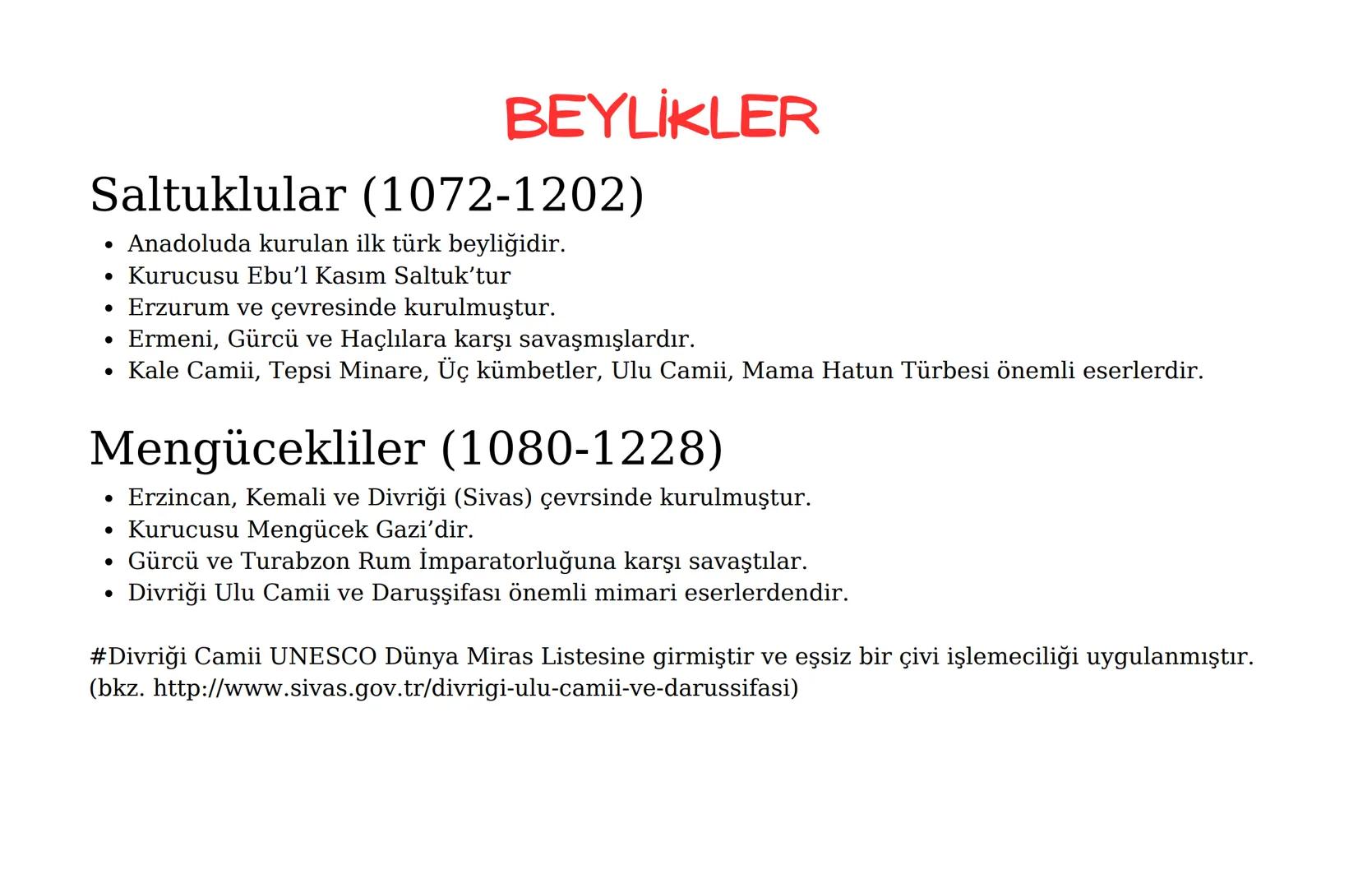 ANADOLU'DA KURULAN İLK TÜRK
BEYLİKLERİ
1071 Malazgirt Savaşından sonra Sultan Alparslan'ın "Kılıç Hakkı"
olarak Anadolu'yu komutanlarına ver