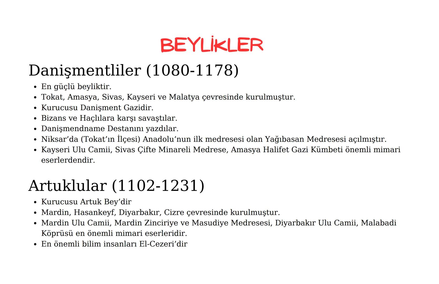 ANADOLU'DA KURULAN İLK TÜRK
BEYLİKLERİ
1071 Malazgirt Savaşından sonra Sultan Alparslan'ın "Kılıç Hakkı"
olarak Anadolu'yu komutanlarına ver