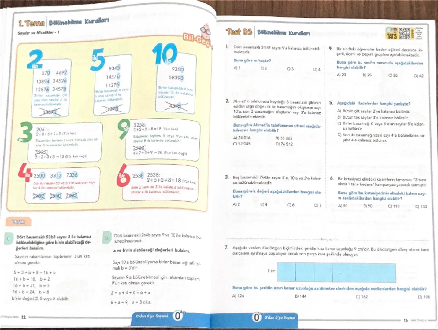 1. Tema Çarpanlar ve Katlar (Çarpankar)
Sayılar ve Nicelikler-1
Tonguç kenar uzunlukları santimetre cinsinden doğal sayı olacak
şekilde alan