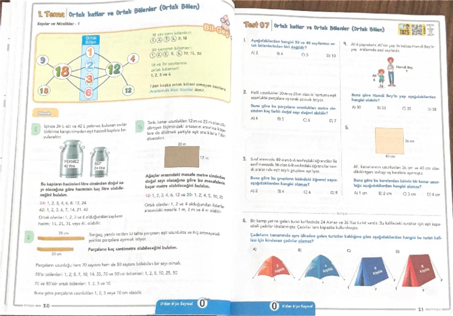 1. Tema Çarpanlar ve Katlar (Çarpankar)
Sayılar ve Nicelikler-1
Tonguç kenar uzunlukları santimetre cinsinden doğal sayı olacak
şekilde alan