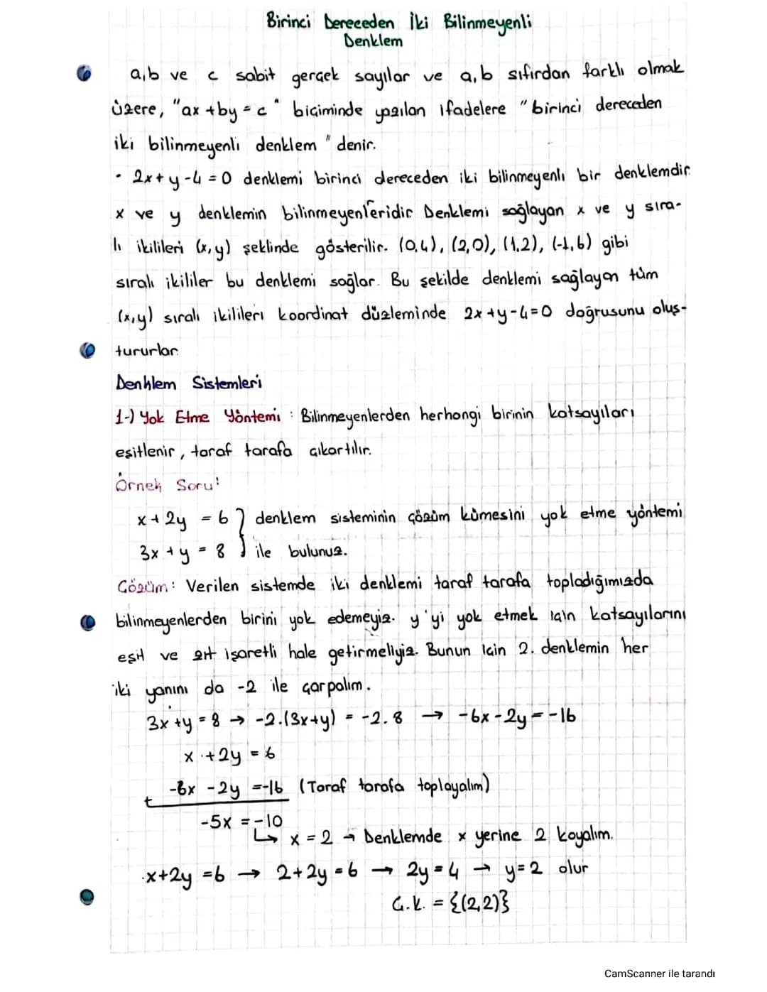 Birinci dereceden iki bilinmeyenli denklem