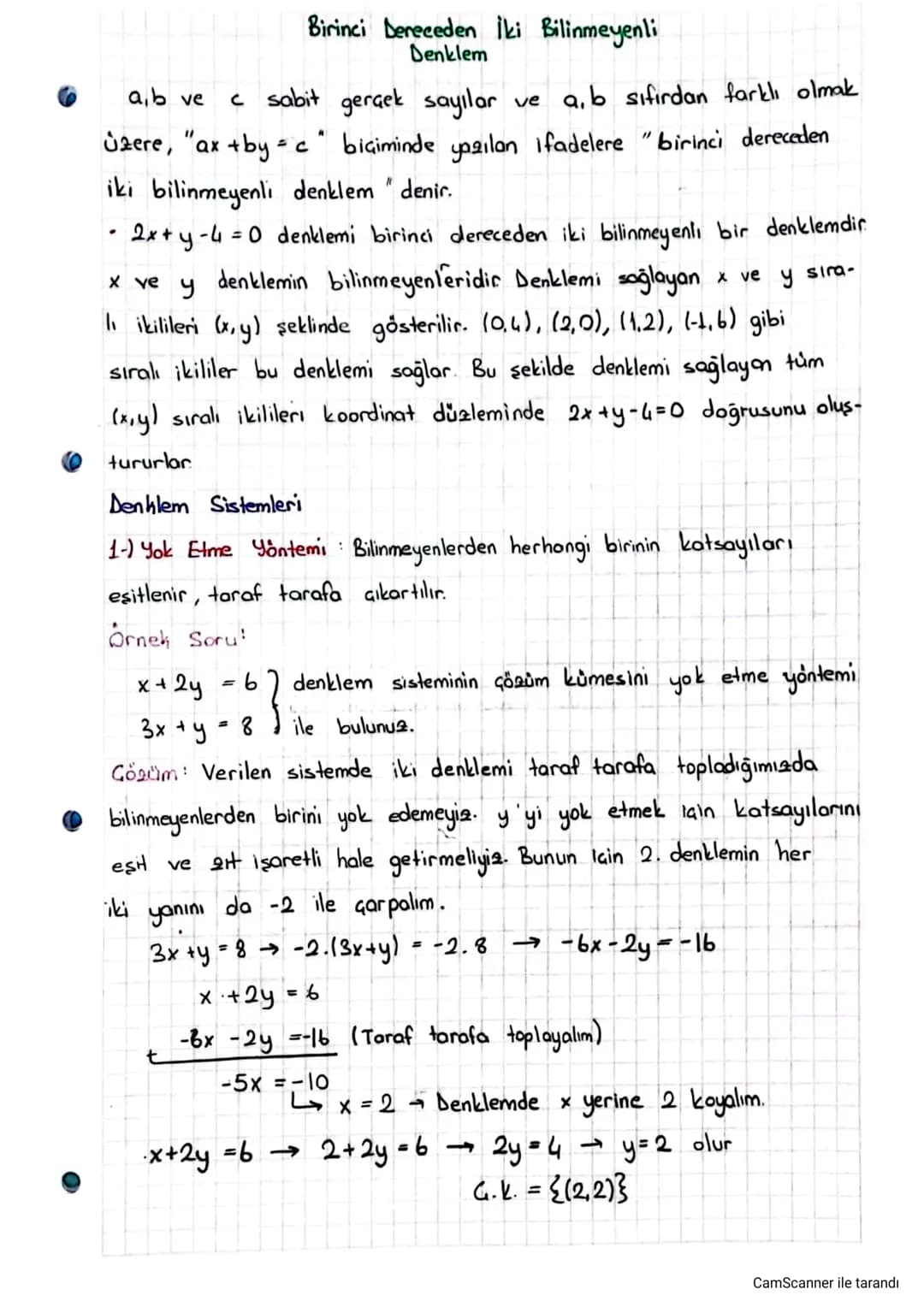 Birinci Dereceden iki Bilinmeyenli
Denklem
ab ve
c sabit gerçek sayılar
ve a, b sıfırdan farklı olmak
Üzere, "ax + by = c " biçiminde yazıla