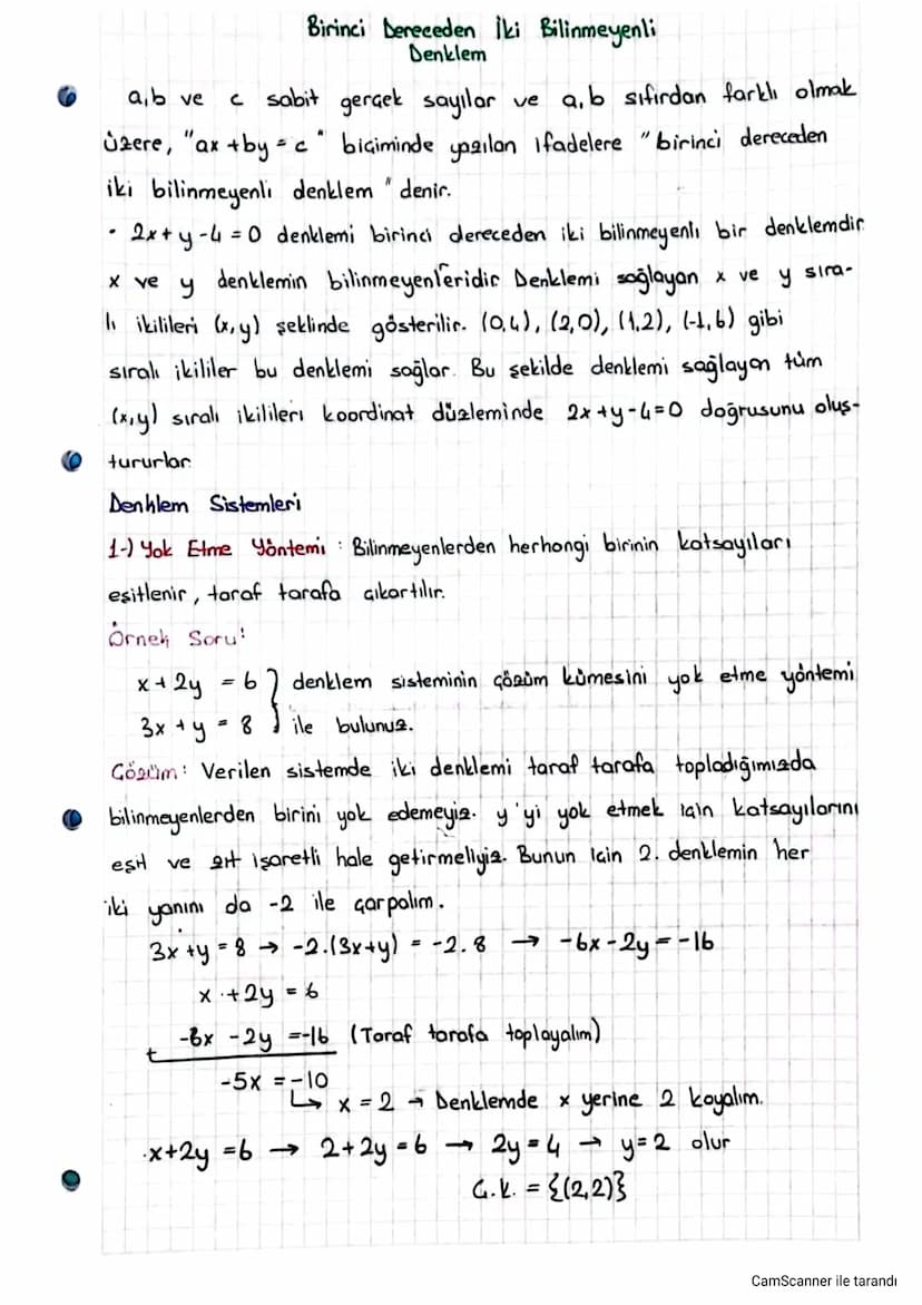 Birinci Dereceden iki Bilinmeyenli
Denklem
ab ve
c sabit gerçek sayılar
ve a, b sıfırdan farklı olmak
Üzere, "ax + by = c " biçiminde yazıla