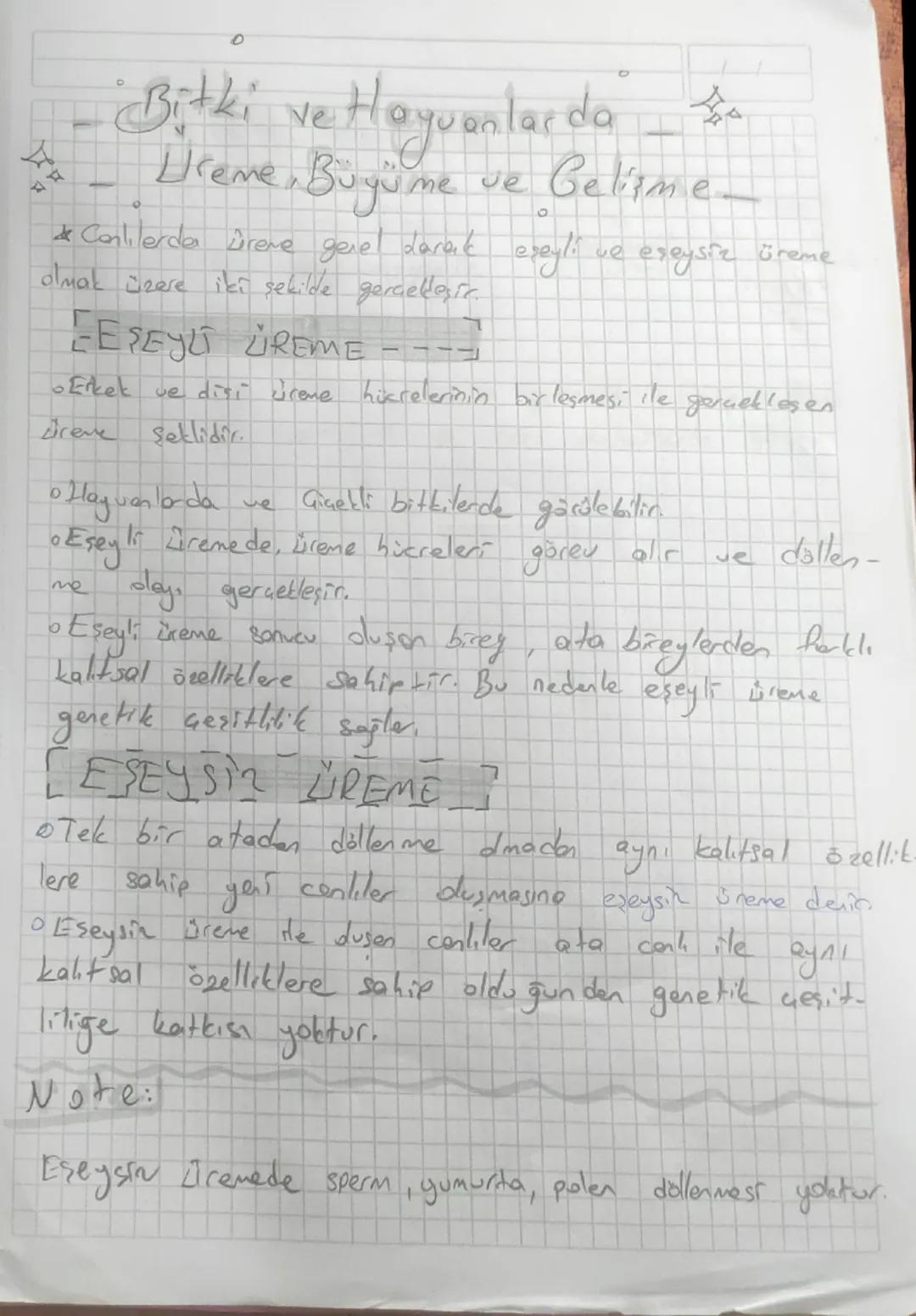 Eşeyli ve eşeysiz üreme not 