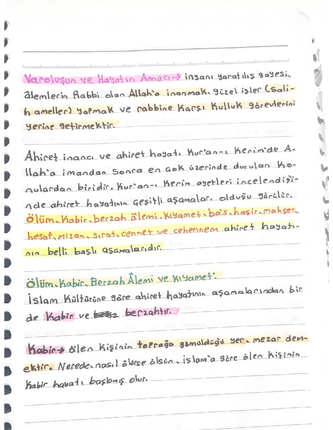 11. Sınıf Din 1. Dönem 1. Yazılı Özet Konular