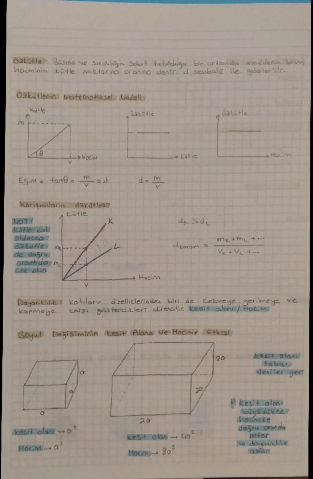 Madde ve özellikleri
Kütle: eylemsizliği olan uzayda yer kaplayan tanecikli yapılardır.
Madde miktarının ölçüsüdür. m ile gösterilir.
Hacim:
