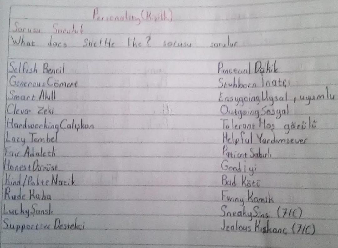 Kişilik Tipleri ve İngilizce Tanımları