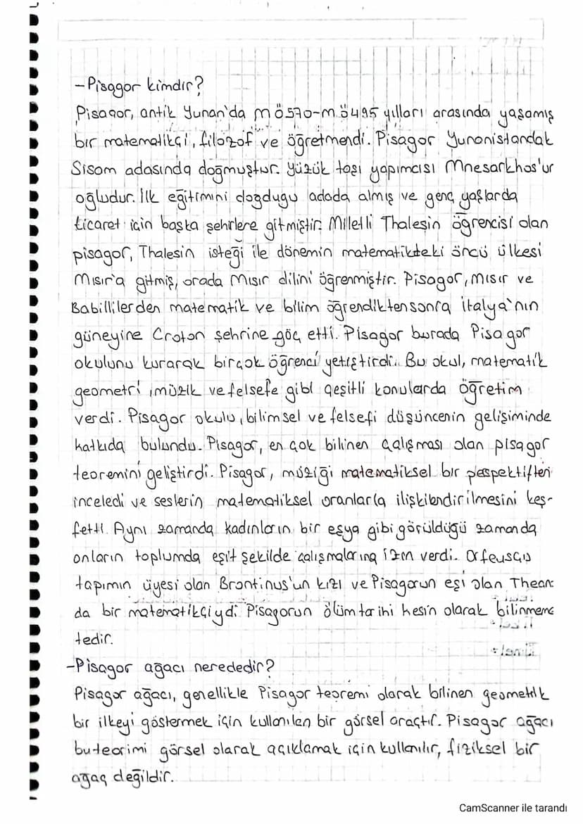 -Pisagor kimdir?
Pisagor, antik Yunan'da mö570-m. 54.95 yılları arasında yaşamış
bir matematikçi, filozof ve öğretmendi. Pisagor Yunanistand