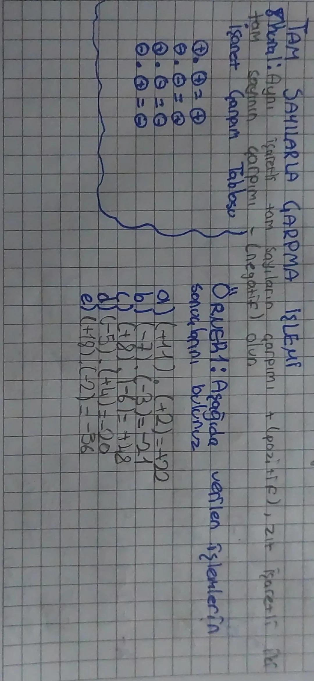 TAM SAYILARLA GARPMA İŞLEMİ

çarpımı + (pozitif), zit işaretli i
manal: Aynı icaret's tam sayıların) carpi
(negatif) olun
tam sayının çarpım