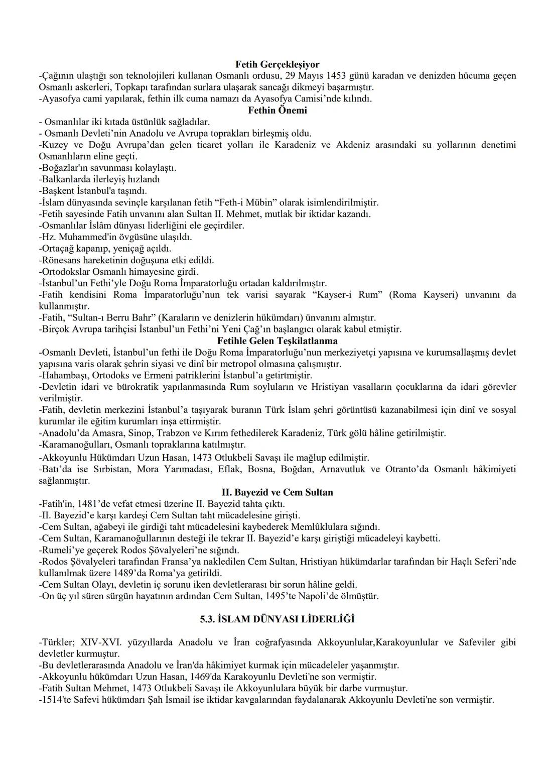 5. ÜNİTE
DÜNYA GÜCÜ OSMANLI (1453-1595)
5.1. 1453-1520 YILLARI ARASINDAKİ BAŞLICA SİYASİ GELİŞMELER
Başlıca siyasi gelişmeler
İstanbul'un Fe