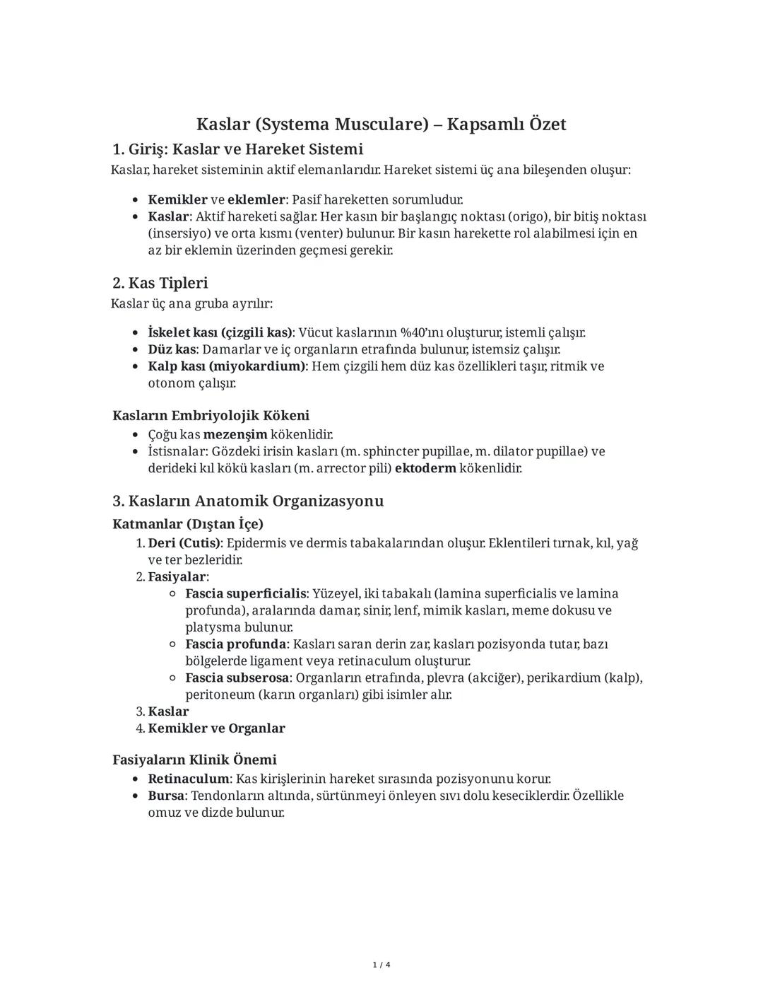 Kaslar ve Hareket Sistemi Özeti