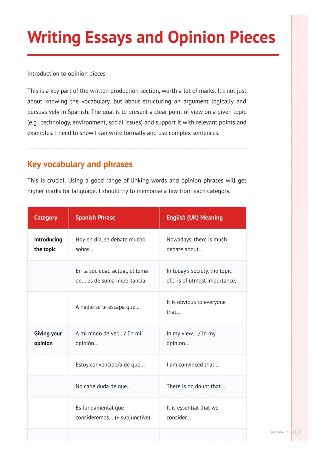# Writing Essays and Opinion Pieces

Introduction to opinion pieces

This is a key part of the written production section, worth a lot of ma