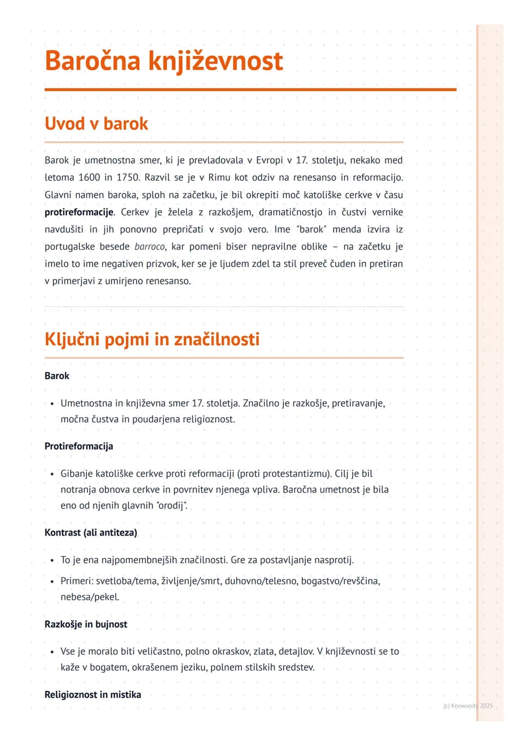 # Baročna književnost

Uvod v barok

Barok je umetnostna smer, ki je prevladovala v Evropi v 17. stoletju, nekako med
letoma 1600 in 1750. R