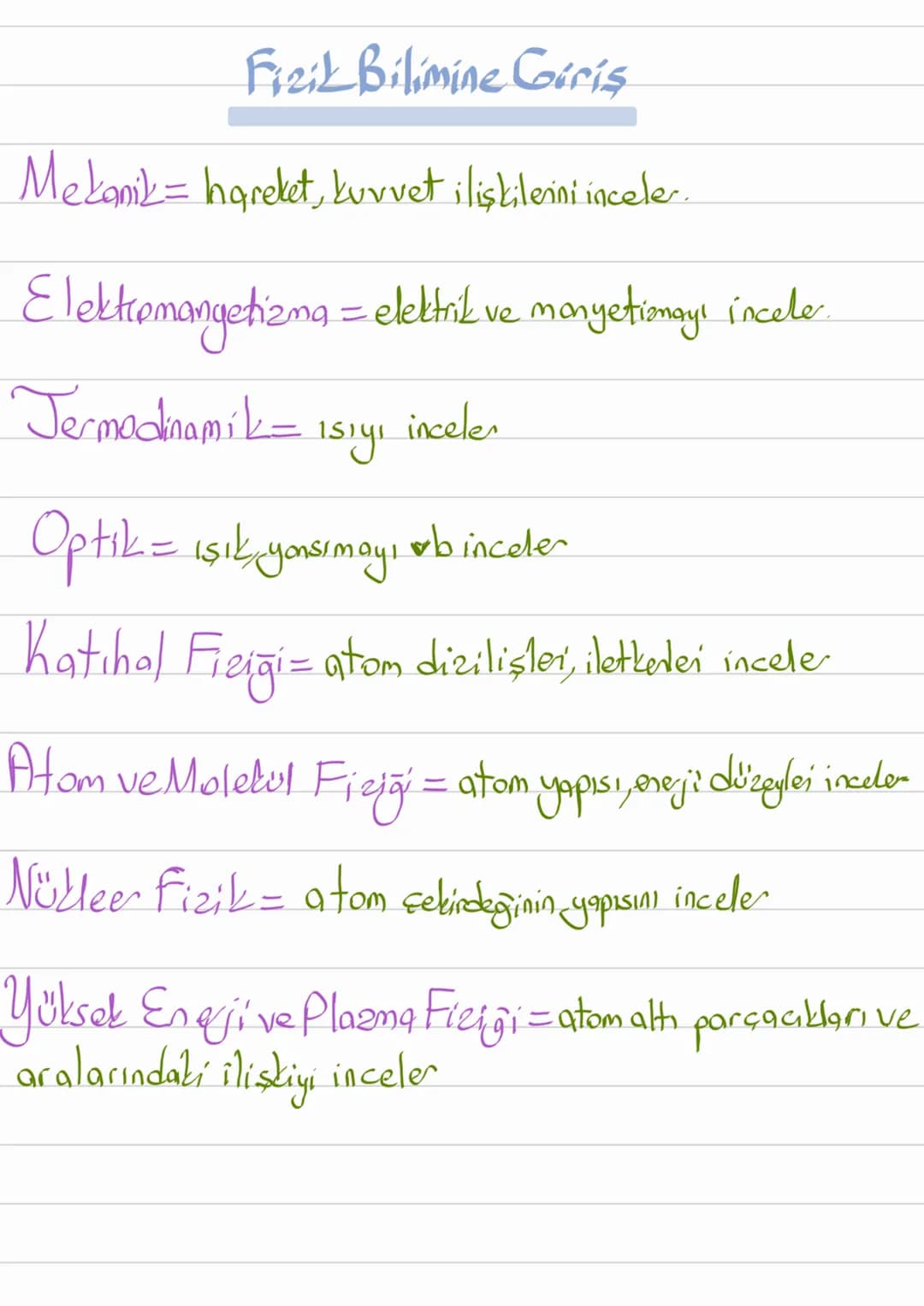 Fizik Bilimine Giris
Mekanik = hareket, kuvvet ilişkilerini inceler.
Elektromanyetizma = elektrik ve manyetiomayı incele.
Jermodinamik=
1sıy