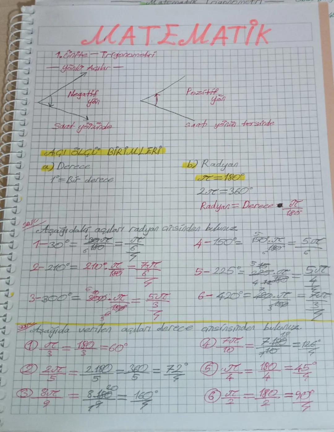 MATEMATİK
1. Enite - Trigonometri
-York Açılar
Negatif
you
Saat yönünde
AGI BLGE" BİRİMLERİ
a) Derece
1° = Bir derece
Pozity on
saat yonn te