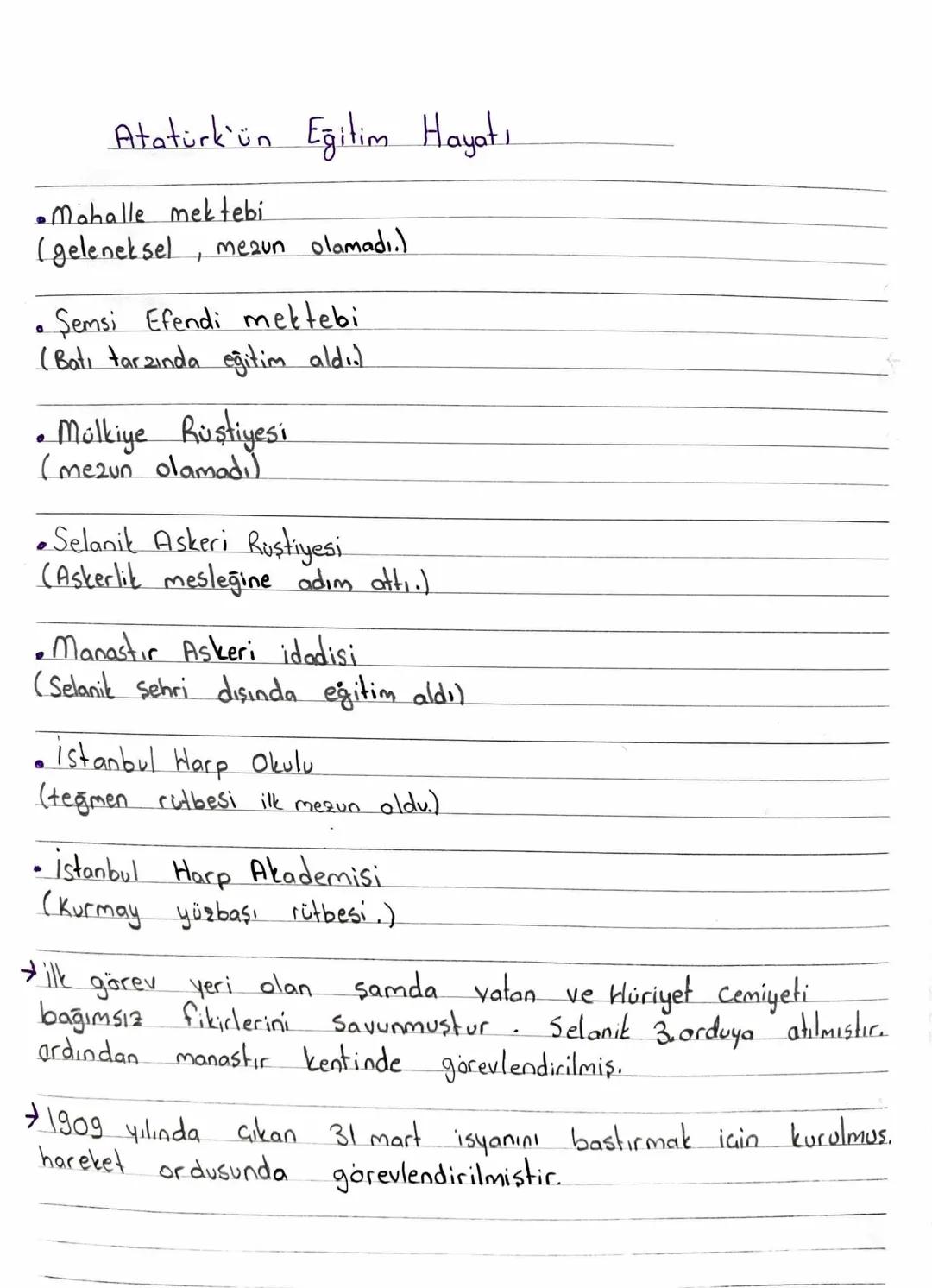 Atatürkün eğitim hayatı ,atatürkü etkileyen 4 şehir ,atatürkün eserleri ,atatürkün kişilik özellikleri