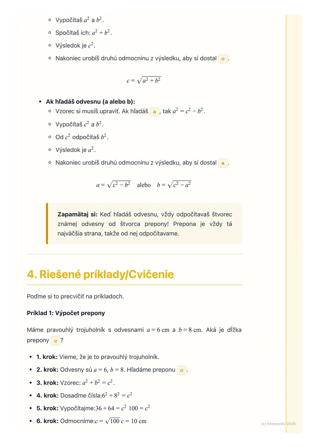# Pytagorova veta

1. Prehľad a úvod

Pytagorova veta je super dôležitá vec v matematike, hlavne v geometrii.
Pomáha nám zistiť dĺžku strany