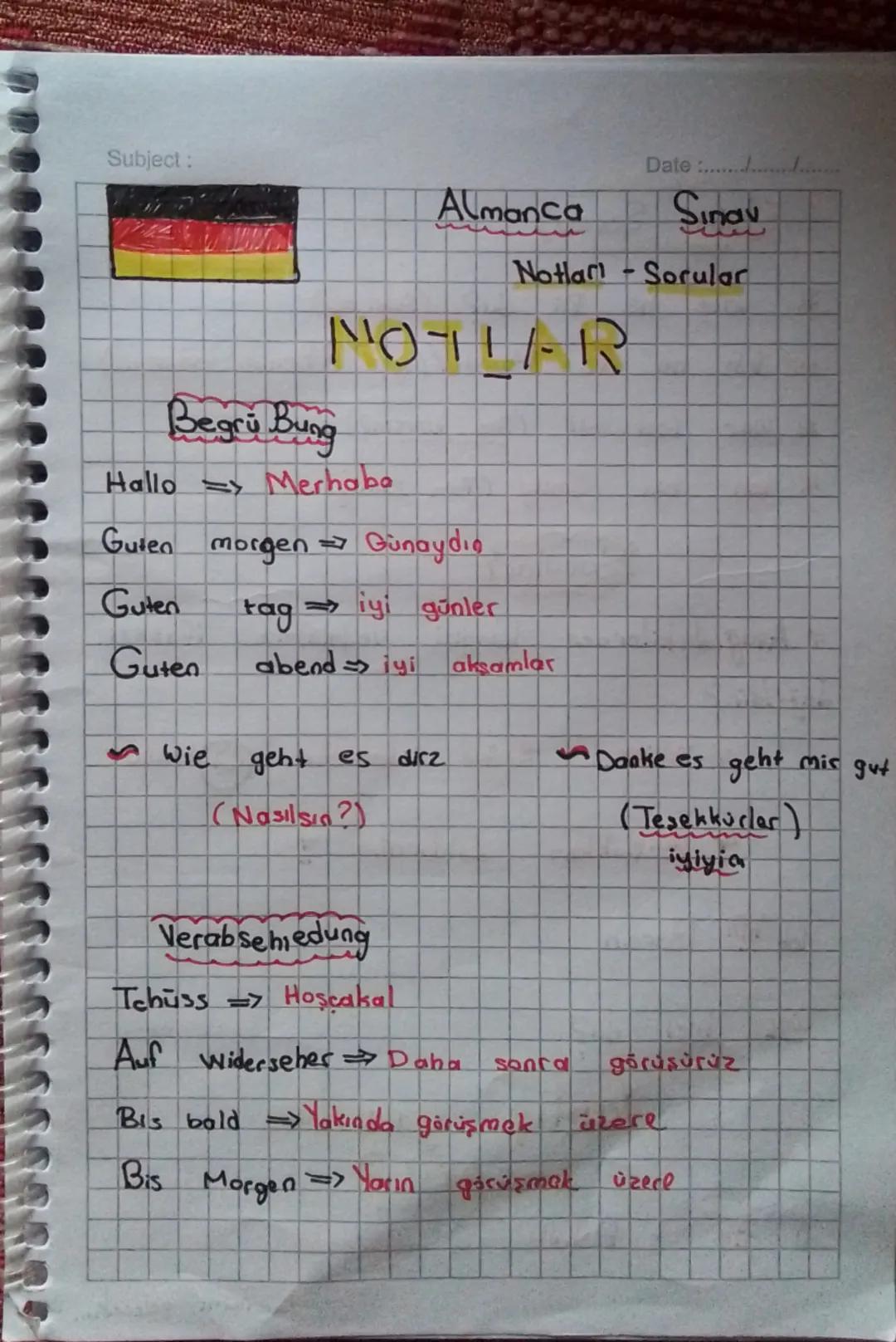 Almanca ders notu ve sorular