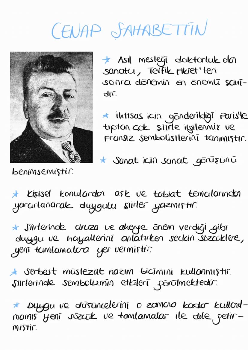 CENAP SAHABETTIN
* Asıl mesleği doktorluk olar
sanatu, Tevfik Fikret'ten
sonra dönemin en önemli sciri-
dir.
* ihtisas için gönderildiği Par