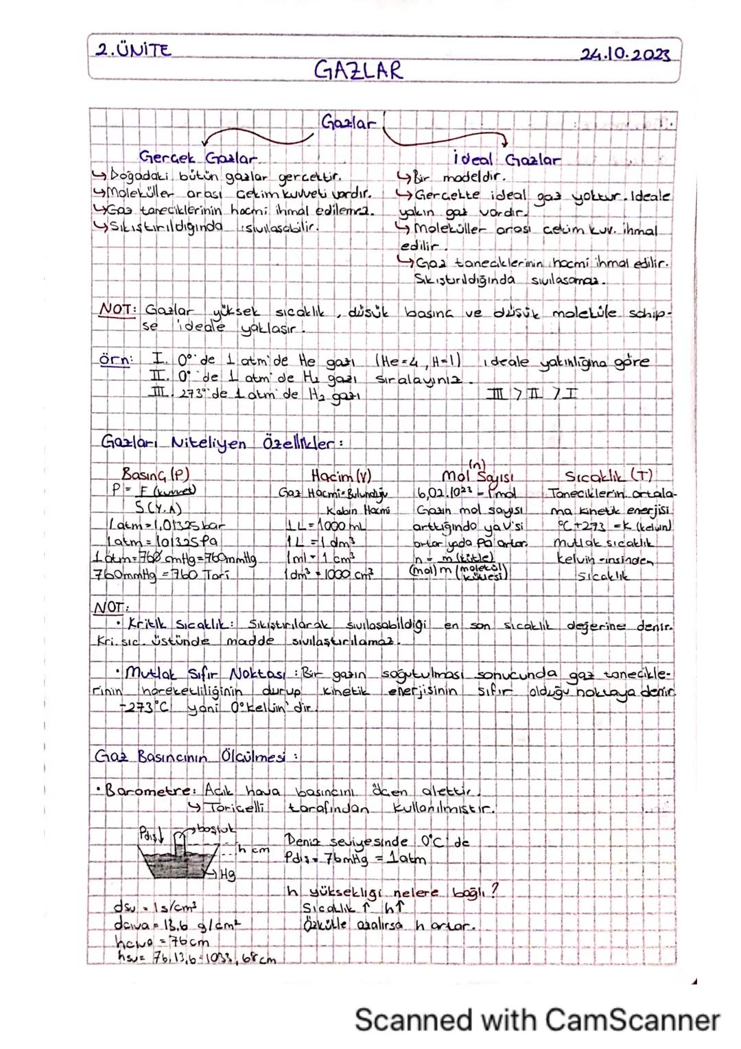 2.UNITE
GAZLAR
Gazlar
24.10.2023
Gerçek Gazlar..
Doğadaki bütün gazlar gerçektir.
Moleküller arası çekim kuvveti vardır.
Gaa taneciklerinin 