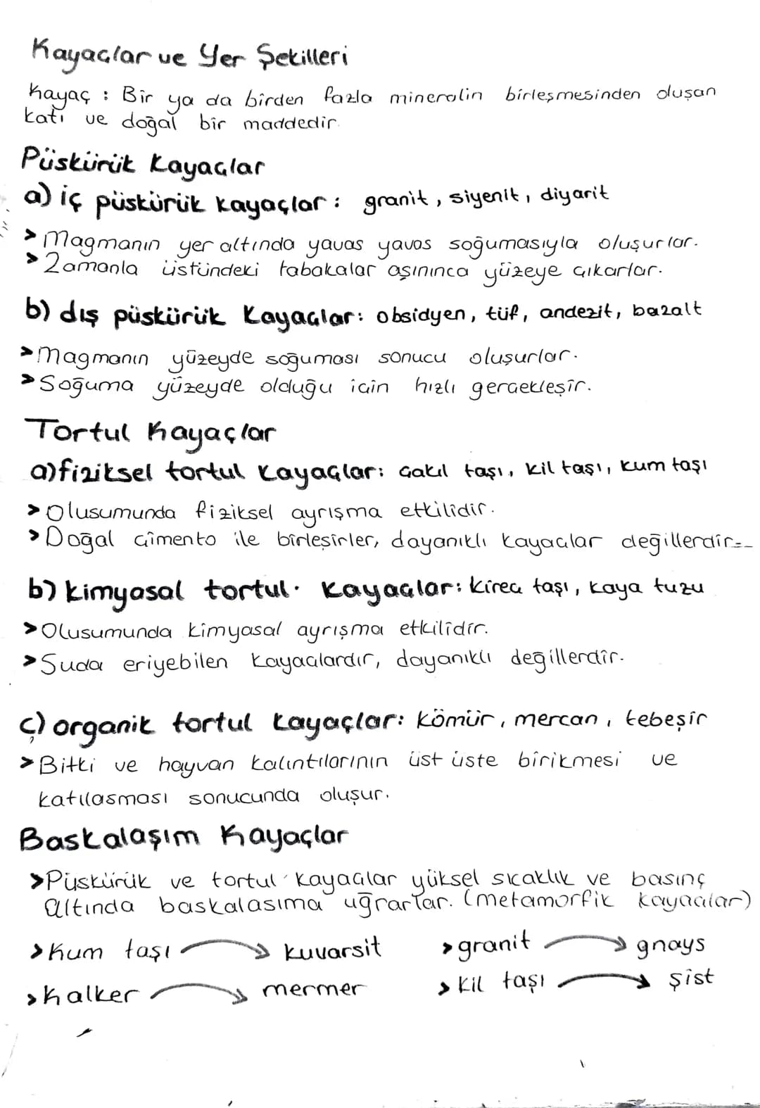 Kayaçlar ve Yer Şekilleri
Kayaç
kati
: Bir ya da birden fazla mineralin birleşmesinden oluşan
ve doğal bir maddedir.
Püskürük kayaçlar
a) iç