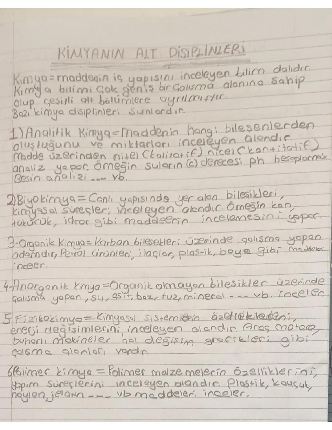 Kimyanın alt disiplinleri