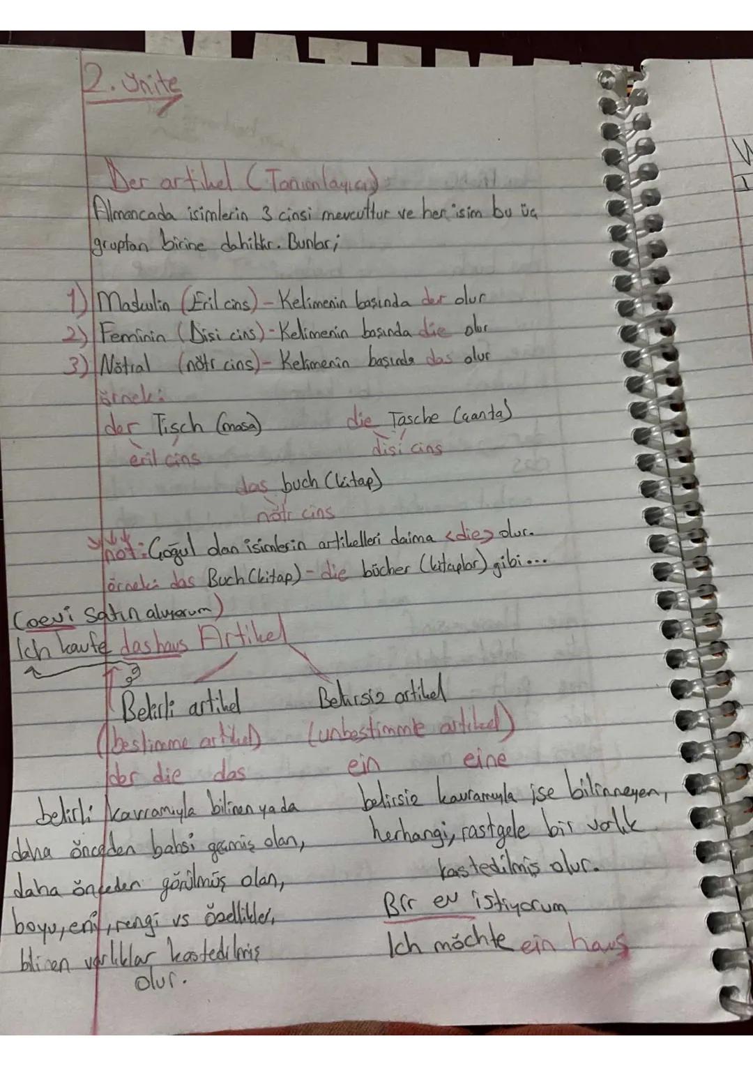 2. Unite
Der artikel (Tanlaya)=
Almancada isimlerin 3 cinsi mevcuttur ve her isim bu üç
gruptan birine dahibir. Bunlari
1) Maskulin (Eril ci