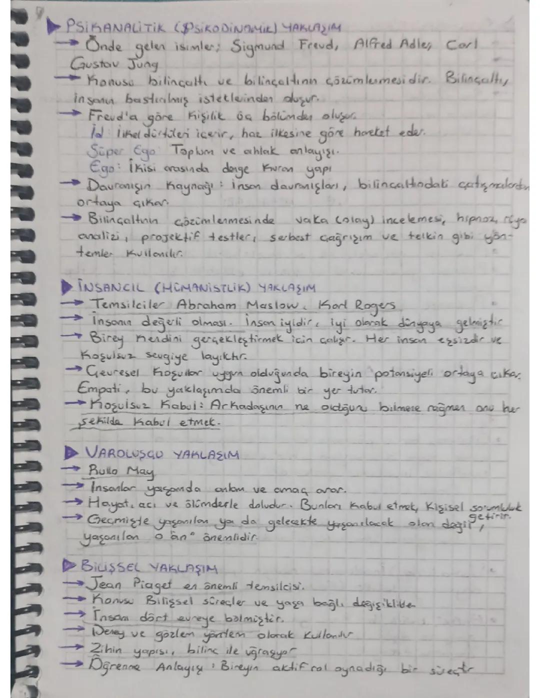 Psikolojideki Temel Yaklaşımlar: 11. Sınıf Notları (Bölüm 2)