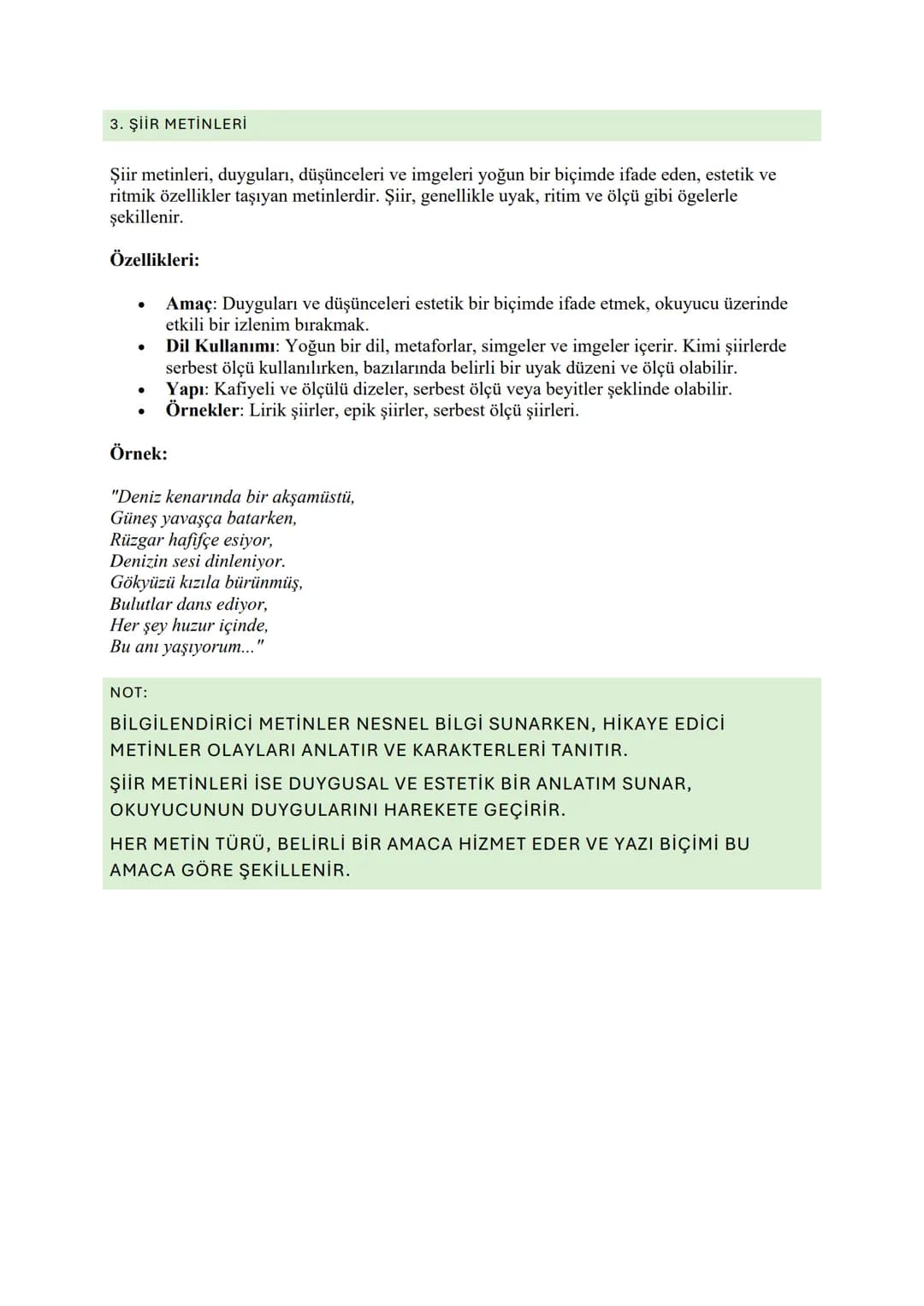 METİN TÜRLERİ
Metin türleri, yazılı iletişimde kullanılan farklı biçimlerdeki metinleri sınıflandırır. Her metin
türü belirli amaçlara hizme