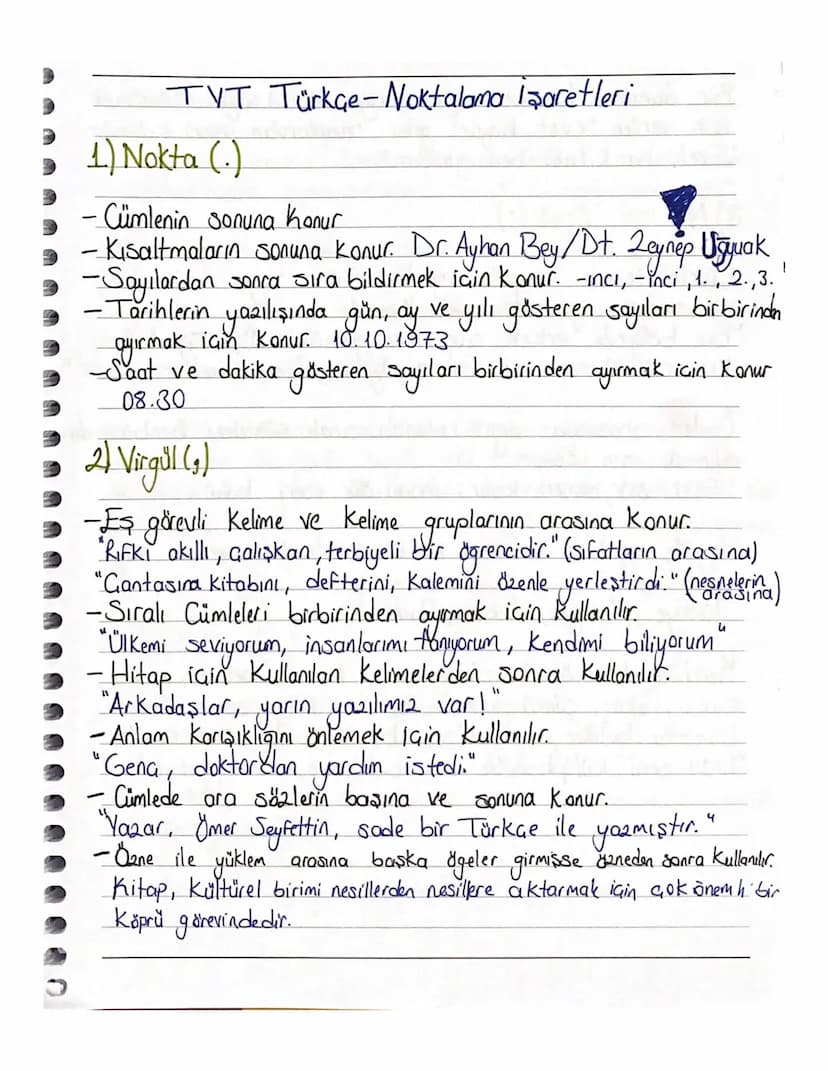 TVT Türkçe-Noktalama işaretleri
1) Nokta (.)
- Cümlenin sonuna konur
- Kısaltmaların sonuna konur. Dr. Ayhan Bey/Dt. Zeynep Uğjuak
-Sayılard