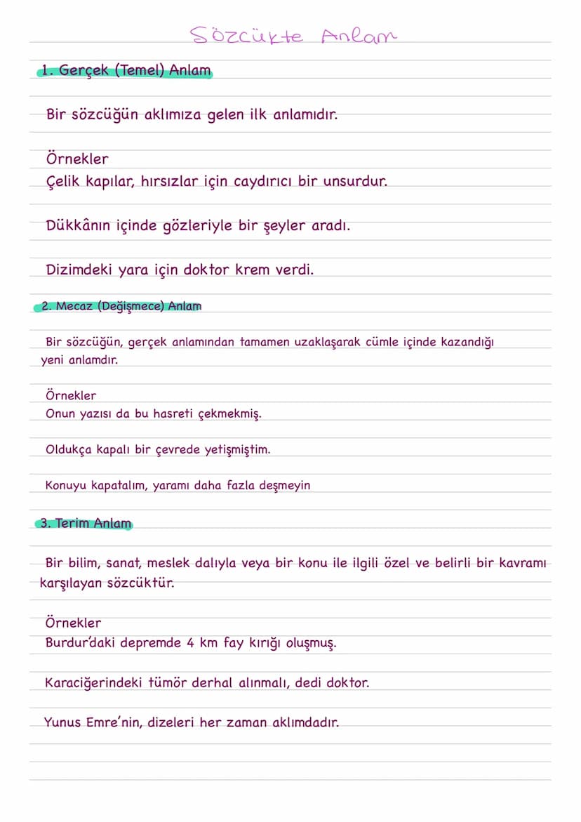 Sözcükte Anlam
1. Gerçek (Temel) Anlam
Bir sözcüğün aklımıza gelen ilk anlamıdır.
Örnekler
Çelik kapılar, hırsızlar için caydırıcı bir unsur