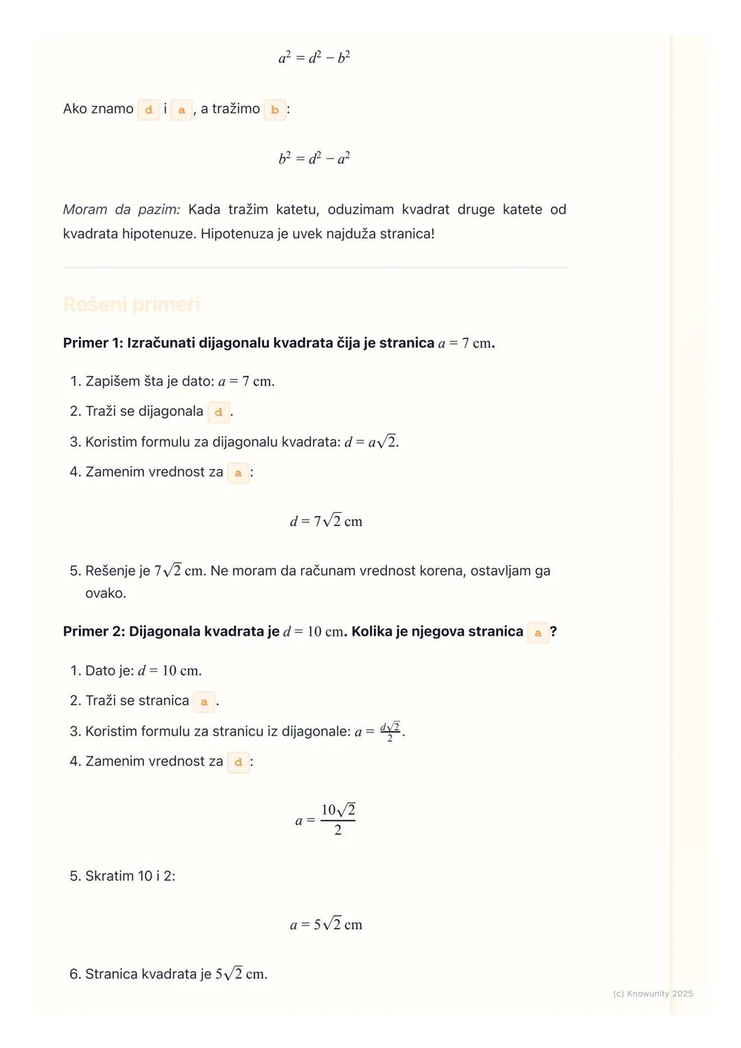 # Primena Pitagorine teoreme u
kvadratu i pravougaoniku

Uvod u primenu teoreme

Pitagorina teorema ($a² + b² = c²$) ne važi samo za apstrak