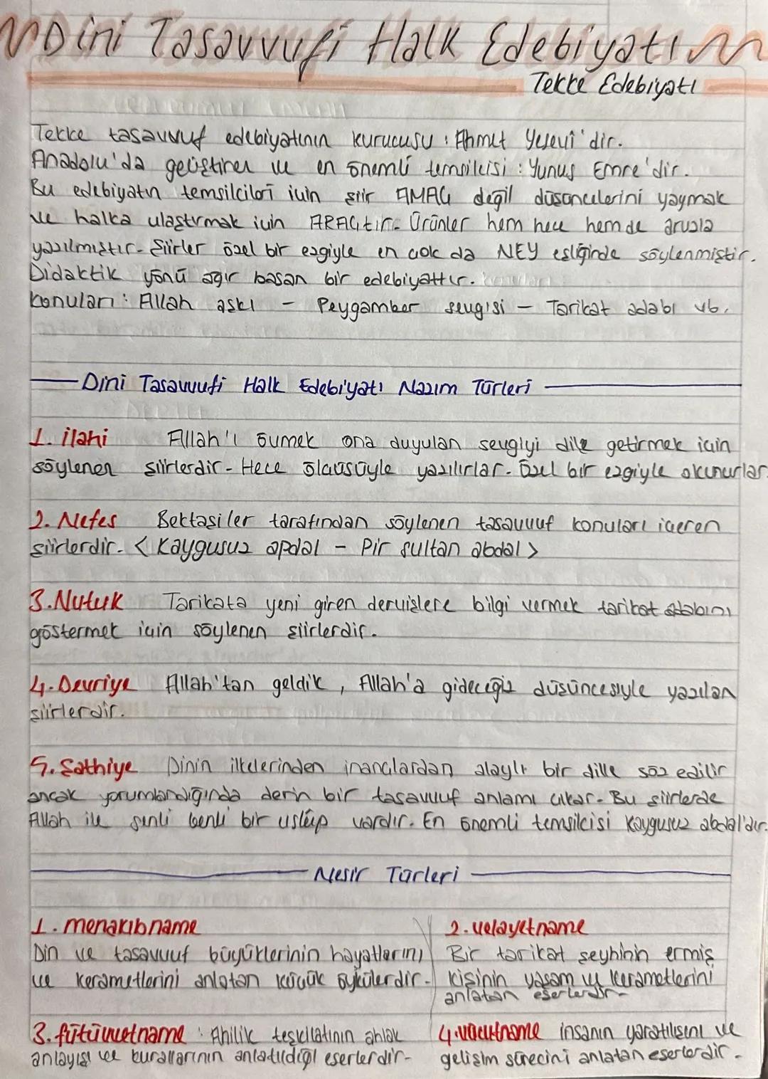VDini Tasavvufi Halk Edebiyation
Tekke Edebiyatı
Tekke tasavvuf edebiyatının kurucusu : Ahmet Yesevi dir.
Anadolu'da gestirer in
Bu edebiyat