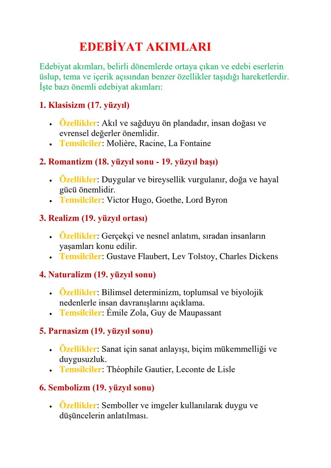 # EDEBİYAT AKIMLARI

Edebiyat akımları, belirli dönemlerde ortaya çıkan ve edebi eserlerin
üslup, tema ve içerik açısından benzer özellikler