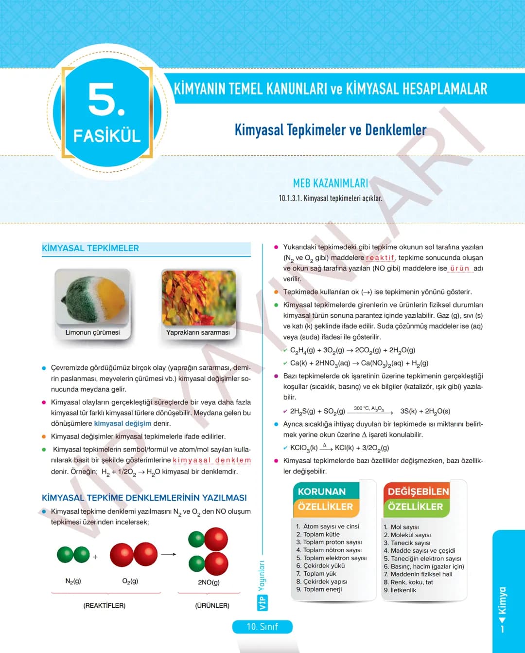 30
FASİKÜL
KİMYA
ANLATIM FASİKÜLÜ
Vمن
YAYINLARI
Etkinlikler
10
SINIF
Kavrama Testleri
Tarama Testleri
Çözümlü Örnek
Sorular
Maddeleştirilmiş
