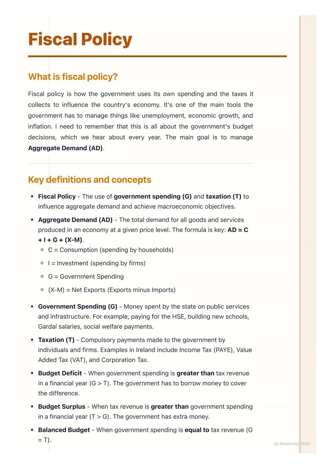 # Fiscal Policy

What is fiscal policy?

Fiscal policy is how the government uses its own spending and the taxes it
collects to influence th