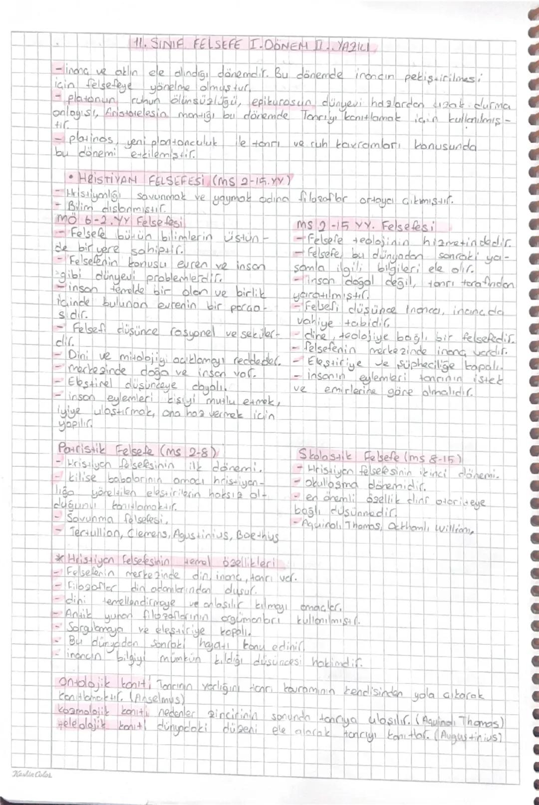 11. SINIF FELSEFE I. DONEM I. YAZKI

- inona ve aklın ele alındığı dönemdır. Bu dönemde inancın pekiştirilmesi
için felsefeye yönelme olmuşt