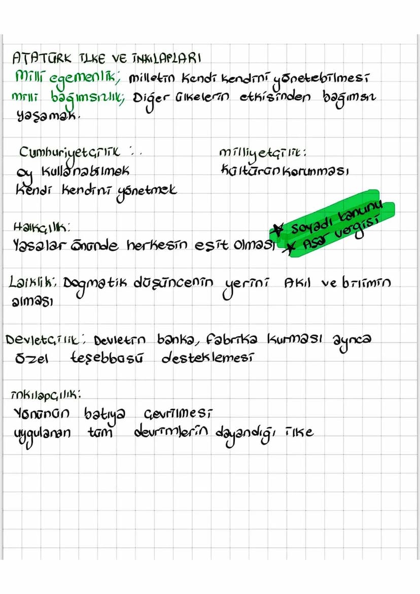 ATATÜRK TLKE VE INKILAPLARI
Milli egemenlik, milletin kendi kendini yönetebilmesi
mrilli bağımsızlık; Diğer ülkelerin etkisinden bağımın
yas