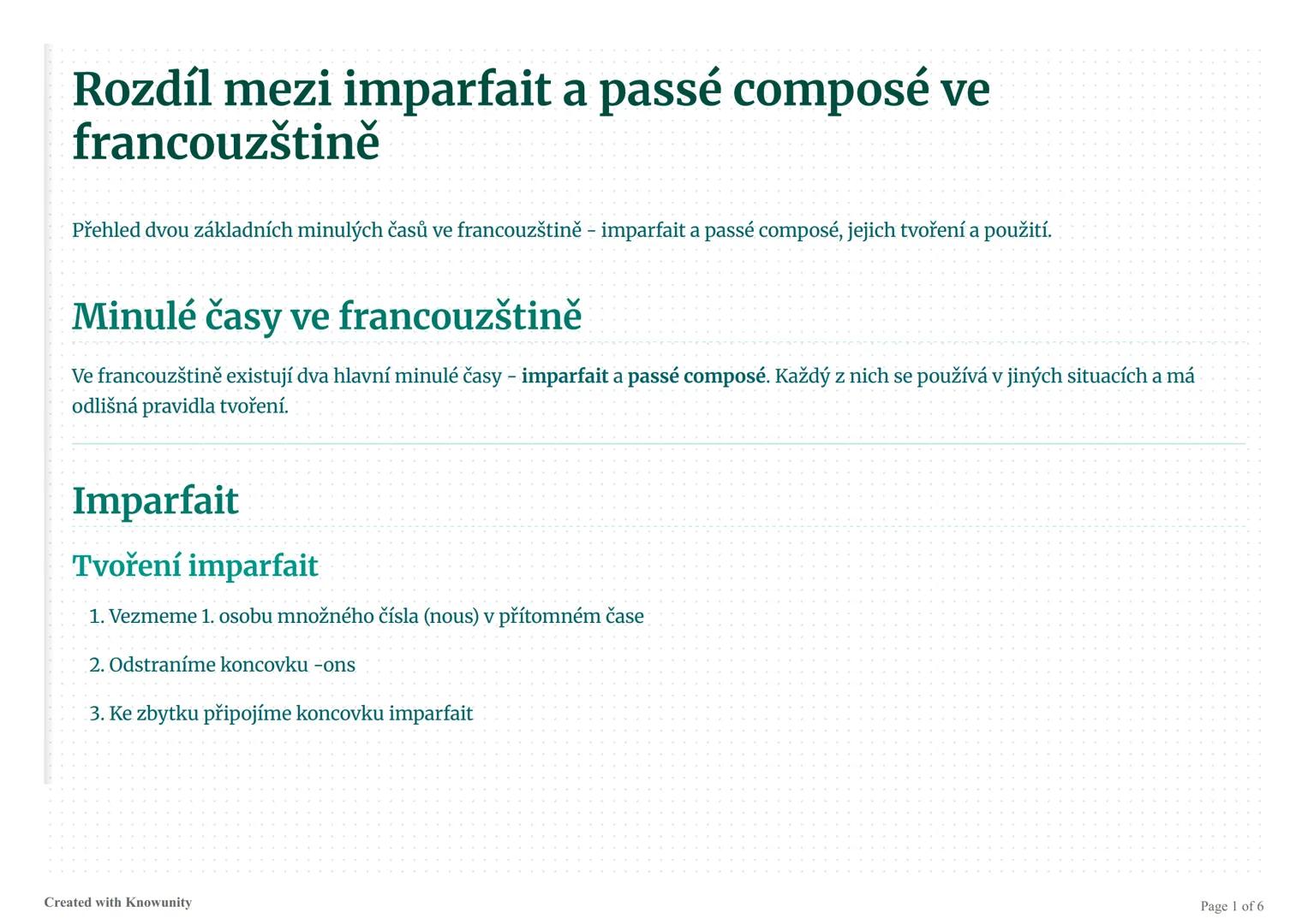 # Rozdíl mezi imparfait a passé composé ve
francouzštině

Přehled dvou základních minulých časů ve francouzštině - imparfait a passé composé
