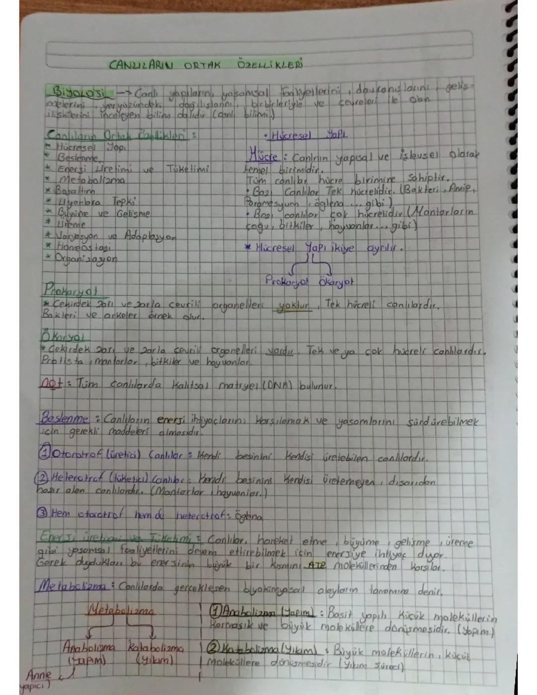 Biyoloji canlıların ortak özellikleri