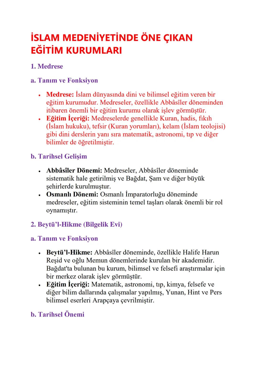 İslam Medeniyetinde Öne Çıkan Eğitim Kurumları