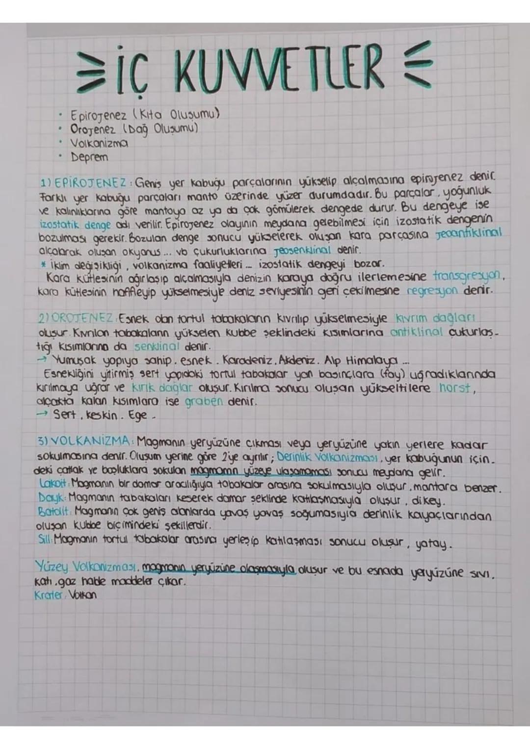 .
.
iC KUVVETLER =
⇒ic
Epirogenez (Kita Oluşumu)
Orogenez (Dağ Oluşumu)
Volkanizma
Deprem
1) EPIROJENEZ: Geniş yer kabuğu parçalarının yükse