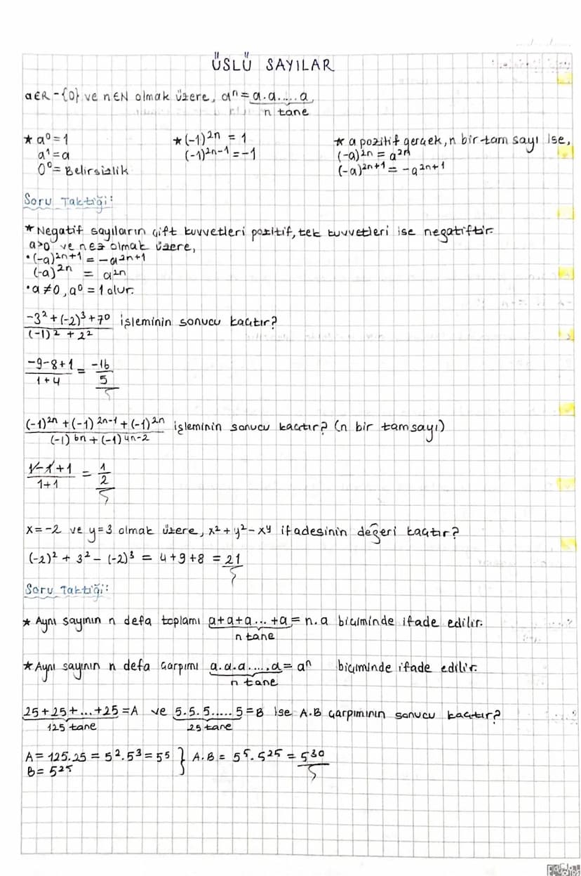 ÜSLÜ SAYILAR
aER-Love nEN olmak üzere, an = a. a.... a,
* 9° = 1
a₁ =a
*(-1)2=1
(-1)20-1=-1
n tane
*a pozitif gerçek, n bir tam.
sayı
ise,
(