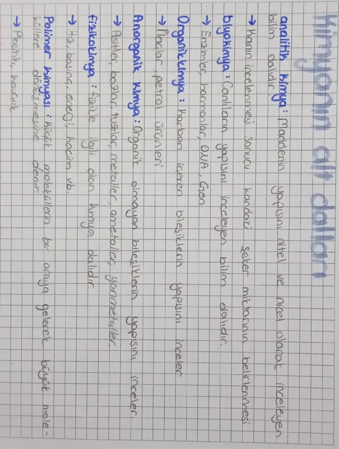 Kimyanın alt dalları 9.sınıf