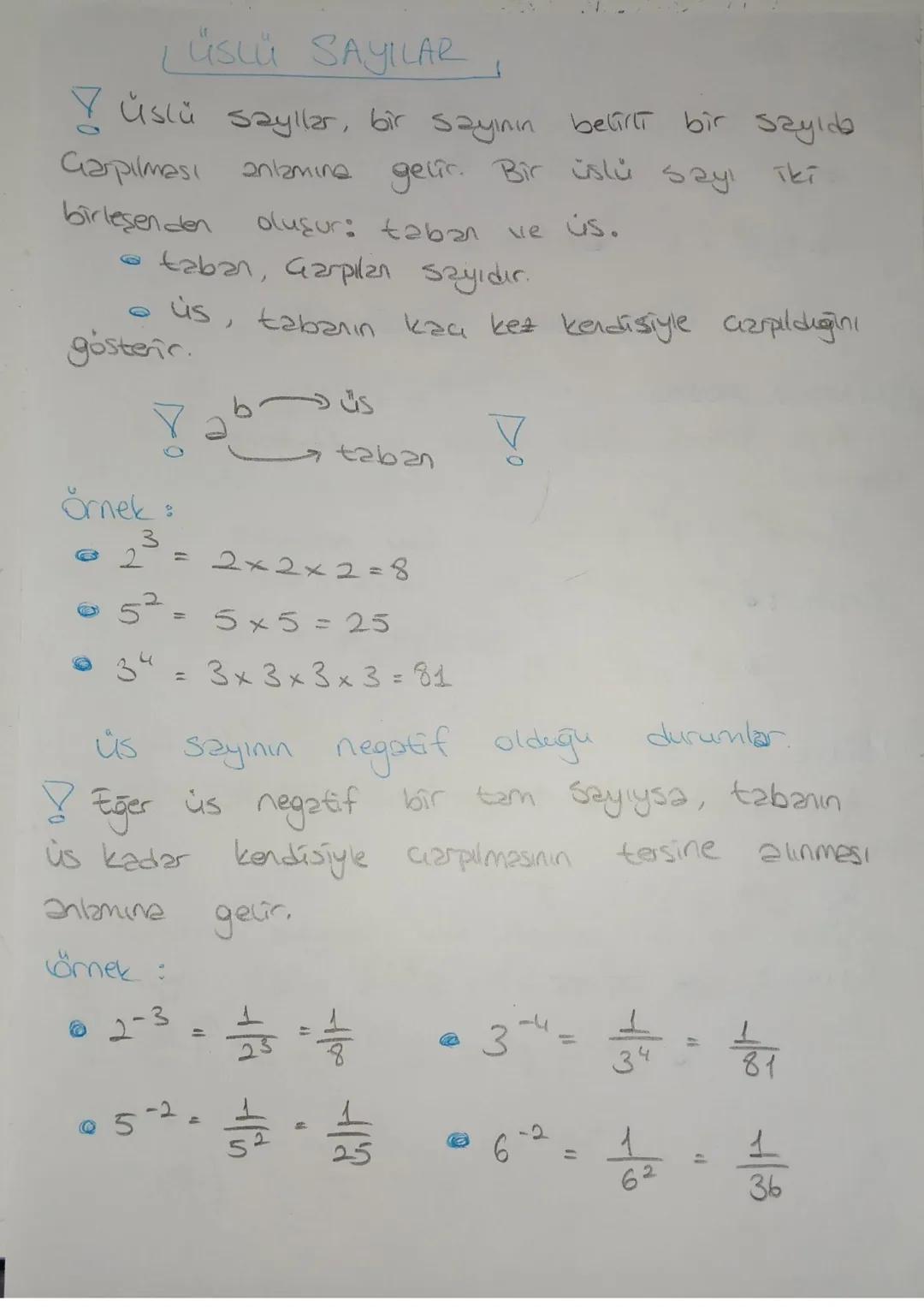 LÜSLÜ SAYILAR

!üslü sayılar, bir sayının belirli bir sayıda
Garpılması anlamına gelir. Bir üslü sayı Tki
birleşenden oluşur: taban ve us.
-